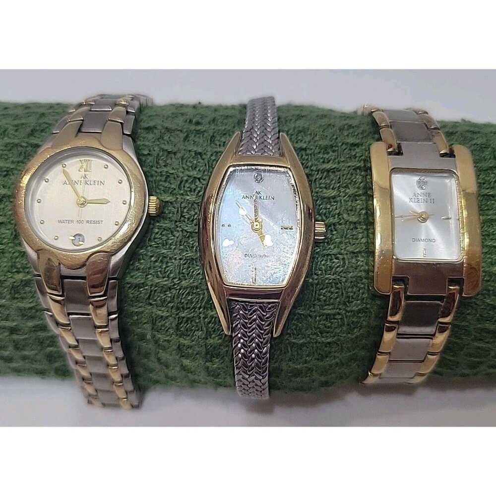 Vtg Anne Klein Chain Link Bracelet Watch Diamond Gold & Silver Toned Lot Of 3